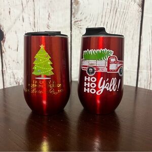 Holiday Themed Red Tumbler Set with Christmas Designs 12oz cups